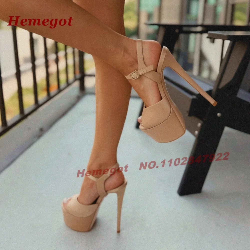Nude Peep‑Toe Platform High Heel Sandals Ankle Buckle Strap Stiletto Slingback Women's Sandals Solid Summer Runway Shoes 2026