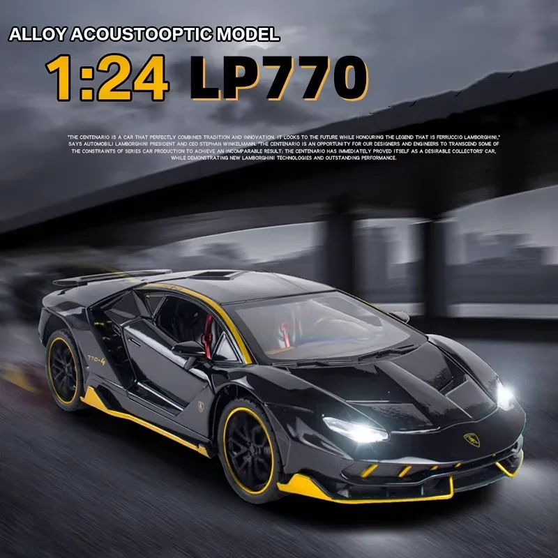 

1:24 Centenario LP770, модель спортивного автомобиля из сплава, литье под давлением и игрушечный транспорт, металлическая модель автомобиля, имитация звука и света, детские подарки