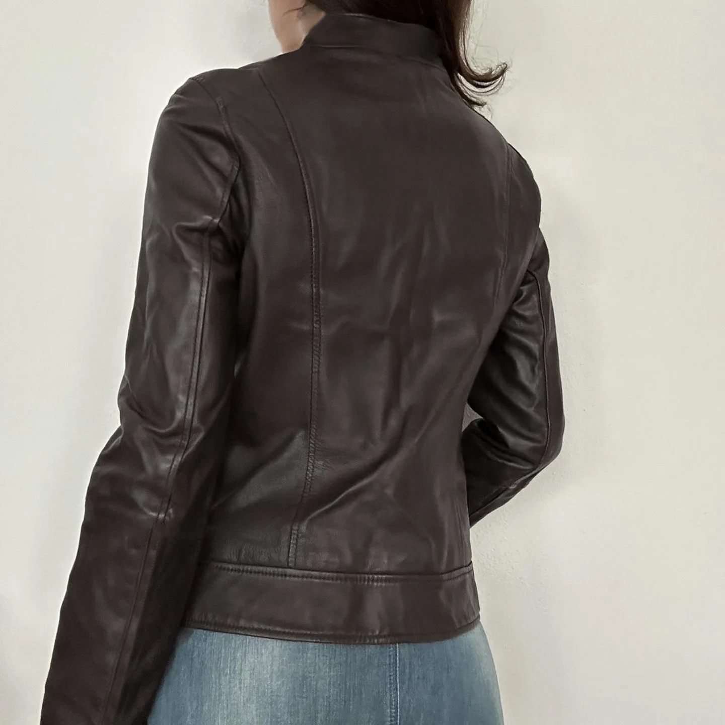 Cool Street Style Motorcycle Windbreaker Long Sleeve Leather Jacket Women's Slim Fit Pocket Partition Design Retro Hot Girl Coat