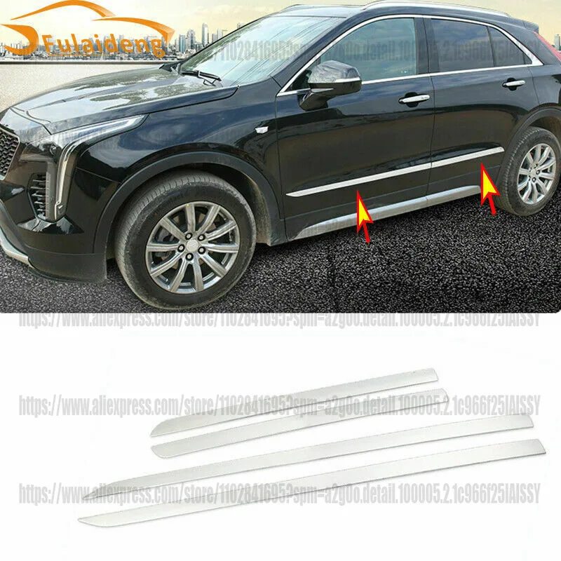 

For Cadillac XT4 2019-2023 Steel Chrome Side Door Body Guard Molding Cover Trims car acesssories