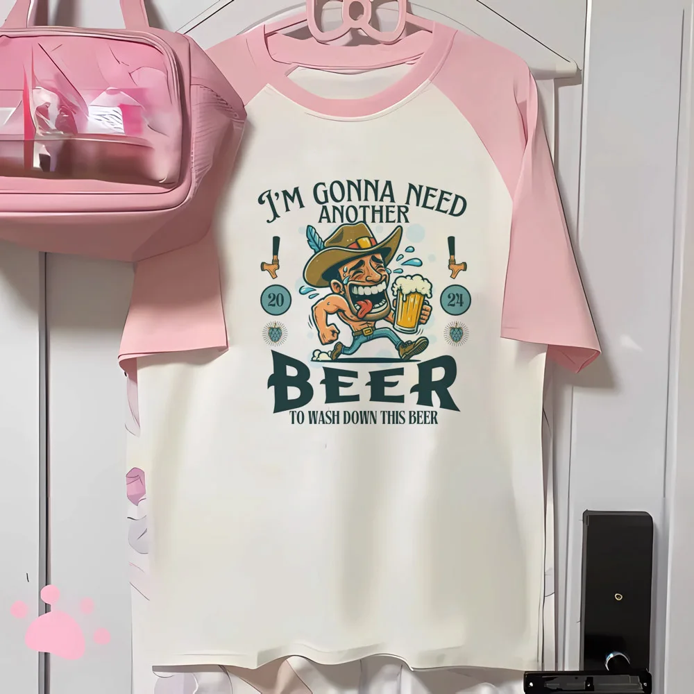 Beer Tee women active wear blend patterned t shirt girl y2k anime Japanese clothes