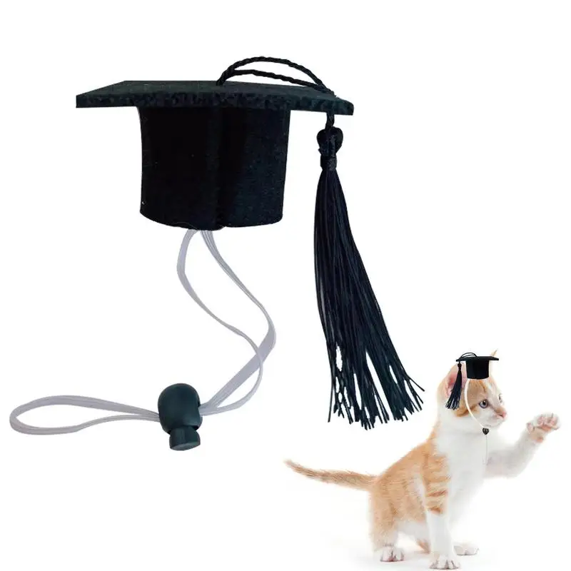 Black Dog Graduation Hats Pet Graduation Caps with Adjustable Straps Small Pets Graduation Caps Small Animal Bachelor Hat