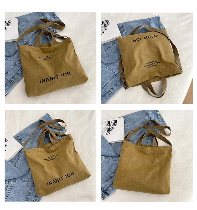 Waschbare, dicke Handtasche, modische Tasche mit großem Fassungsvermögen, japanische einfache Canvas-Umhängetasche, Unisex-Umhängetasche für Studenten, für den täglichen Gebrauch – Detail 6