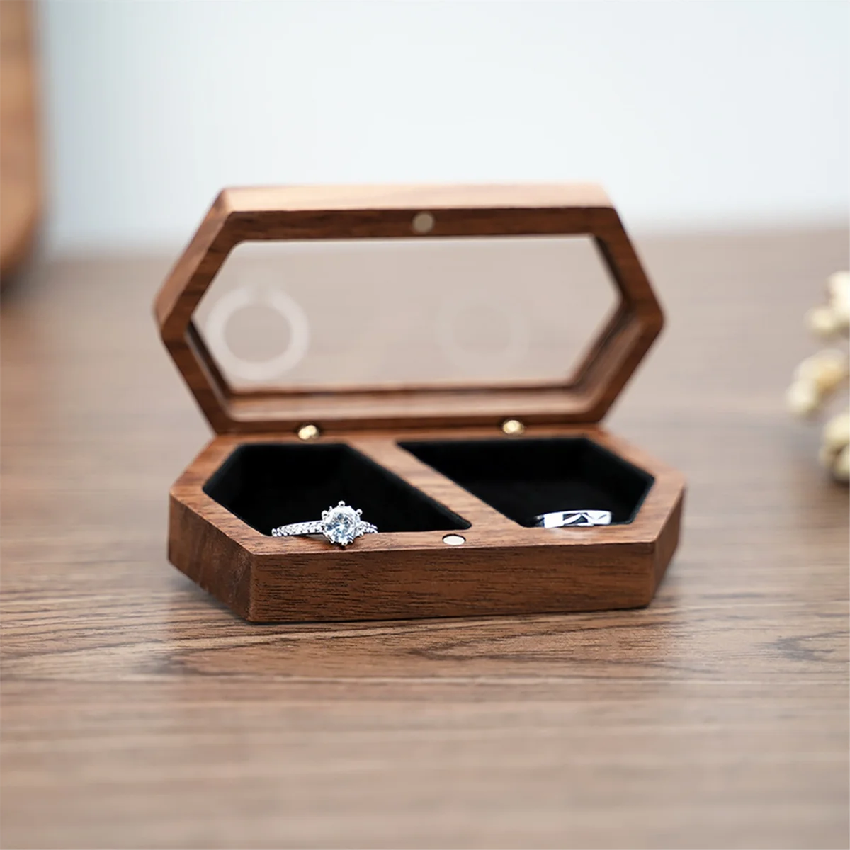 

Wooden Ring Box 2 Slots Ring Holder Box Jewelry Daily Organizer A