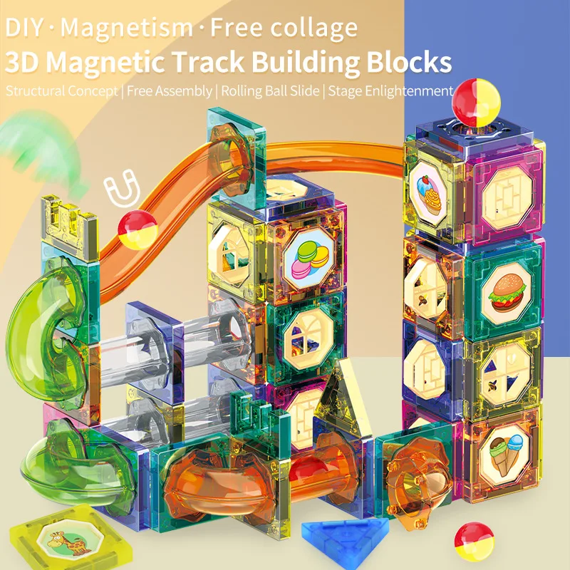 Children 94PCS 3D Magnetic Track Building Blocks DIY Educational Marble Run Tracks Puzzle Pipeline Assembly Toys Kids Gifts