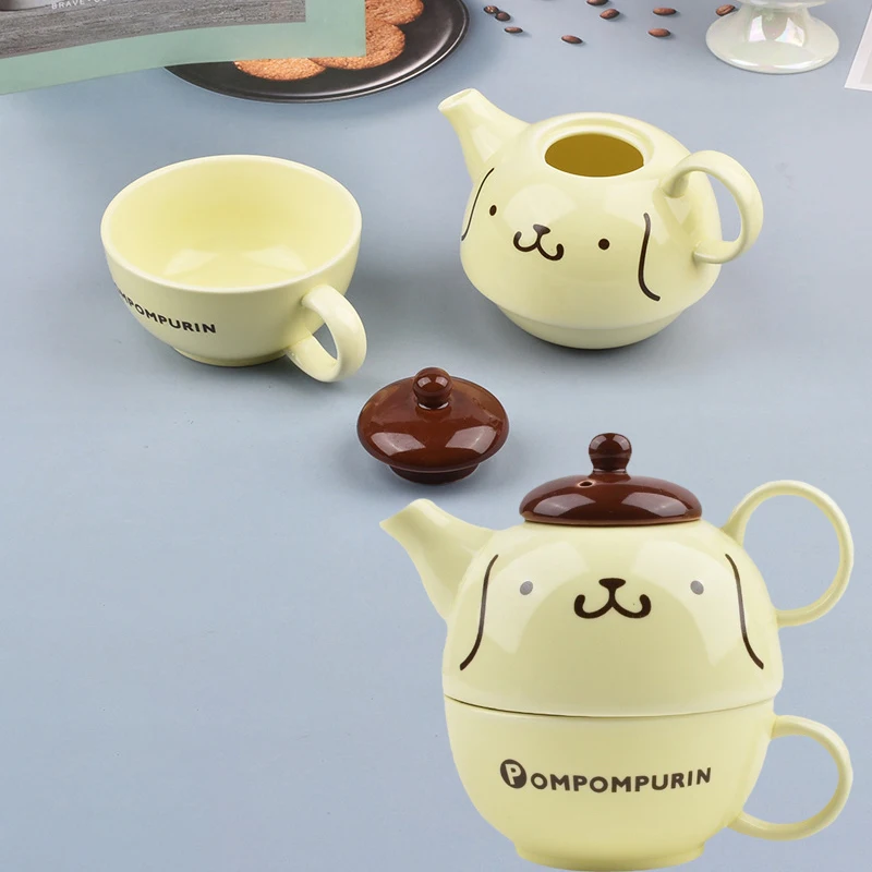 

Керамический чайник с помпоном Sanrio Purin, мультяшная ручка для чаепития, кофе, чая, молока