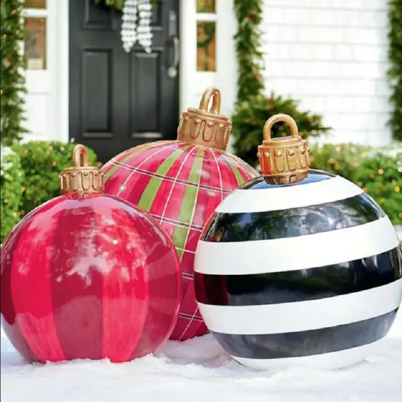 60cm Outdoor Christmas Inflatable Decorated Ball PVC Giant Big Large Balls Party Xmas Tree Decorations Toy Ball Without Light