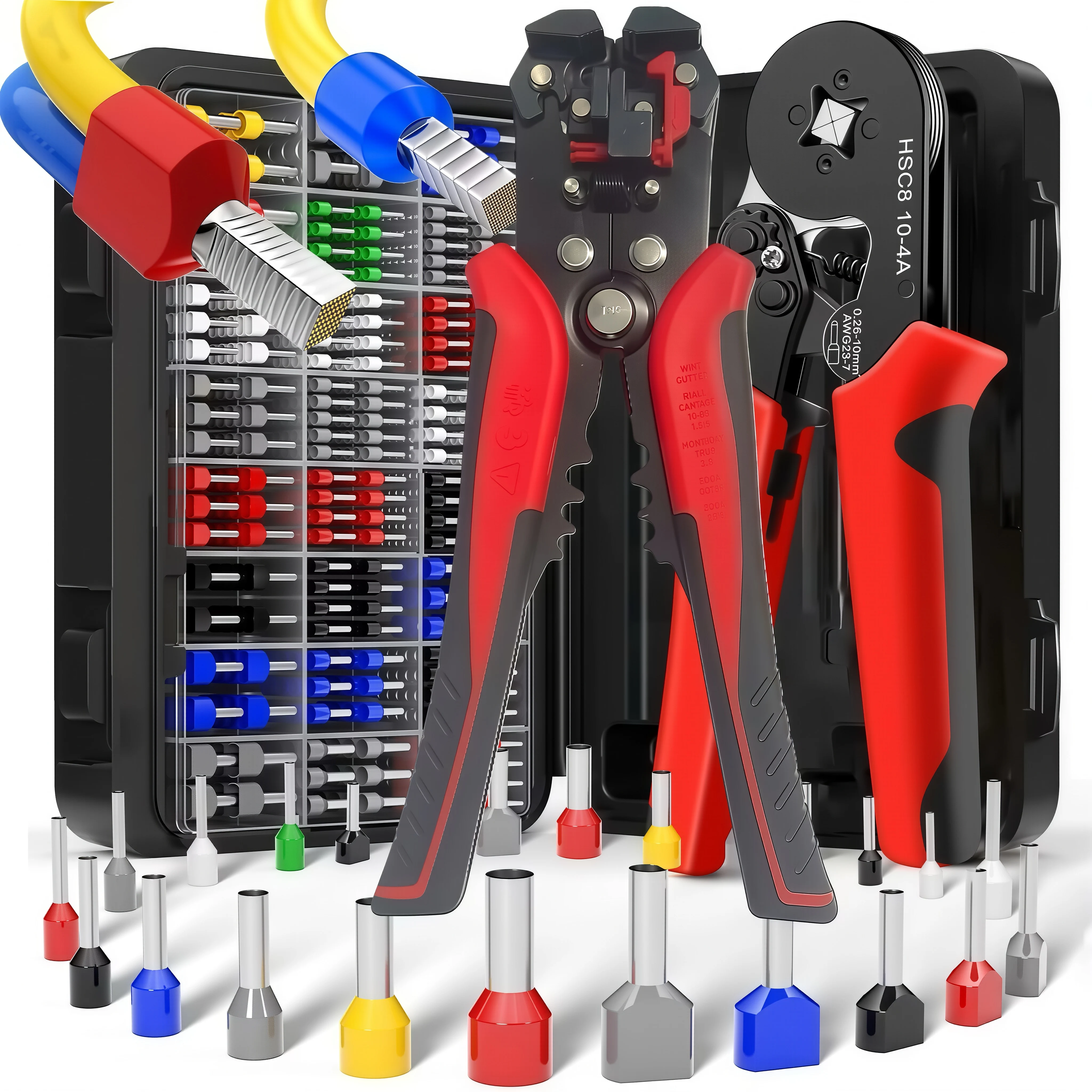 

Набор инструментов для обжима проводов (466/966/2286 предметов) с инструментом для зачистки проводов и клеммами, включает термоусадочные трубки, пятифункциональные клещи для зачистки проводов + саморегулирующиеся обжимные клещи HSC8 6-4A для проводов AWG 