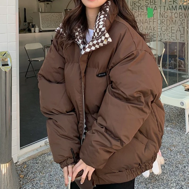 

Parker Coat Jacket 2022 Women Autumn Winter Thick Warm Woven Block Trend Stand Collar Down Cotton Korean Casual Coat Parkas