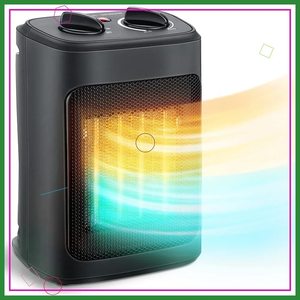 

Портативный керамический обогреватель 1500 Вт с регулируемым термостатом, 4 режима, защита от опрокидывания и перегрева для дома и офиса