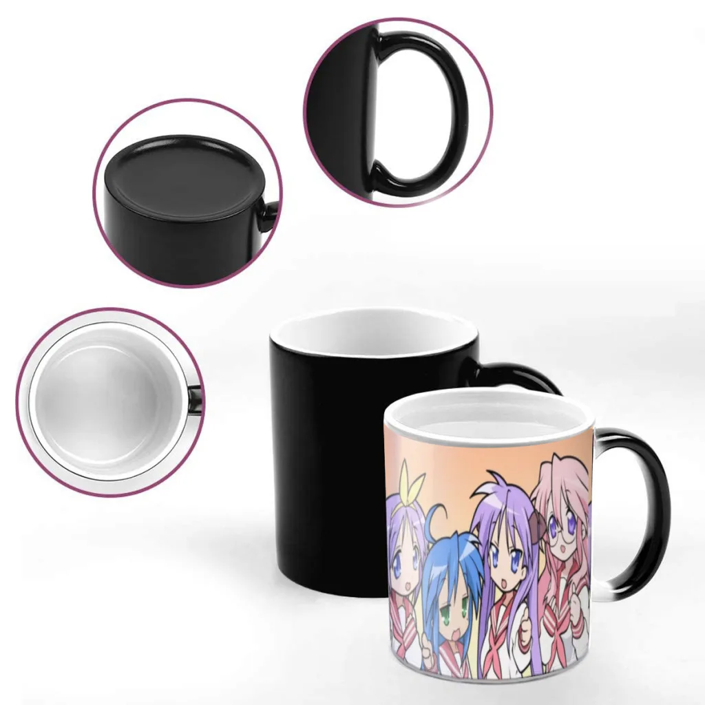 Lucky Star Comedy Anime Magic Mugs,Temperature Changing Cup,Color Chameleon Mugs Heat Sensitive Cup Coffee Tea Mug Novelty Gift