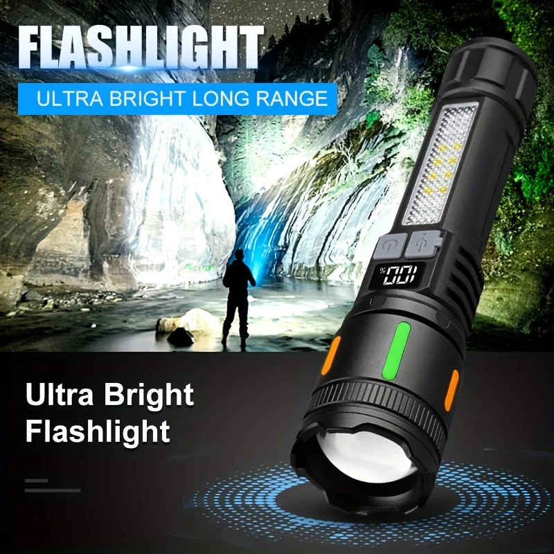 

Newly Upgraded Multi-Function Tactical Flashlight Super Bright Flashlights Adjustable Beam Zoom Torch with Strong Battery Life