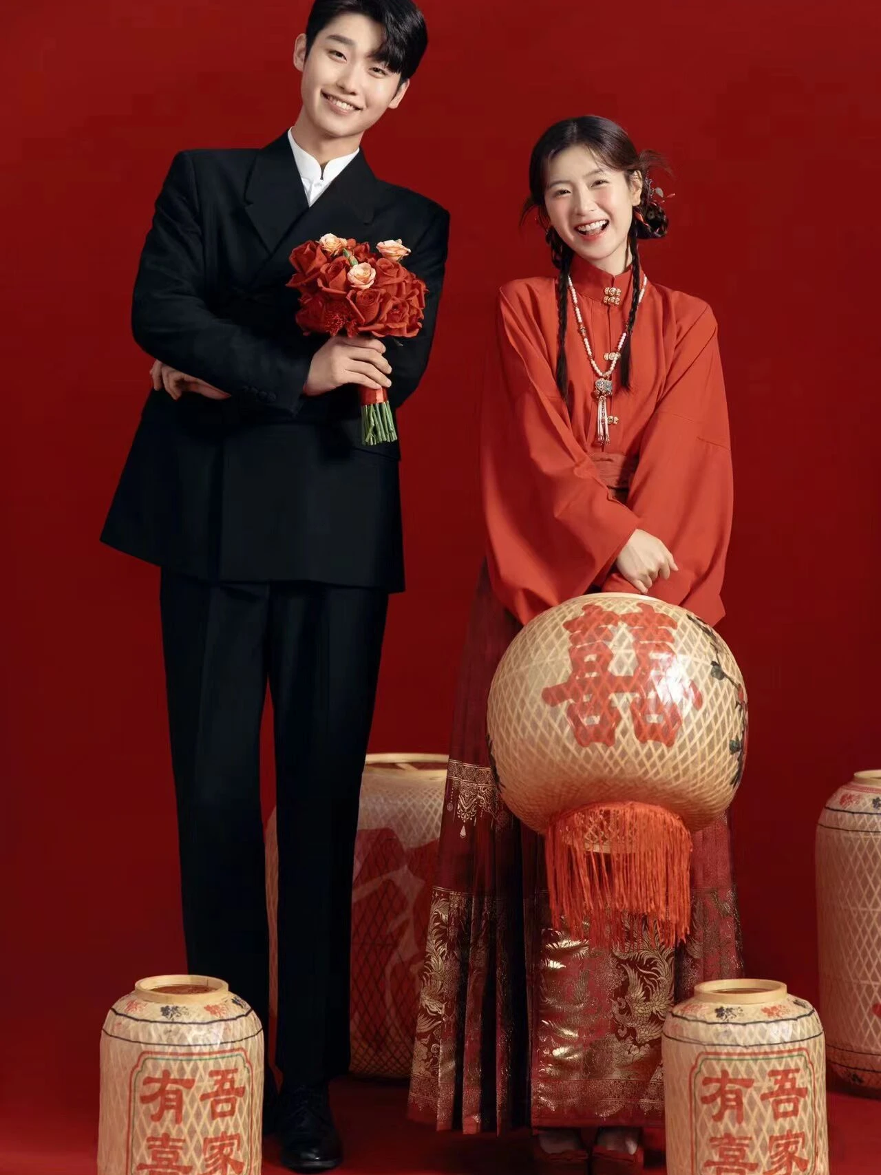 

New Red Hanfu Wedding Dress Photography Studio Costume Set Traditional Chinese Style Wine Offering Clothes Ma Face Skirt