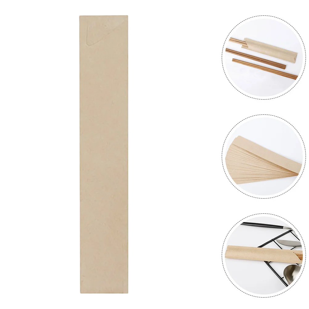 

100pcs Kraft Paper Chopstick Sleeves Thickened Waterproof Cutlery Holder For Restaurant Takeout Picnic Wedding Party Tableware