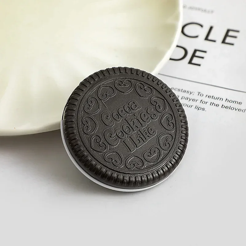 Espejo de maquillaje plegable redondo de galleta de Chocolate Ins Kawai, espejos de bolsillo exteriores para mujer, espejo pequeño de cacao con peines, café negro
