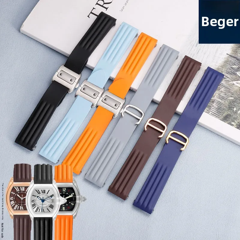 19mm 20mm Metal adapter Men Wristband For Cartier Roadster FKM fluororubber watch strap Quick-Release Folding Buckle WatchBand