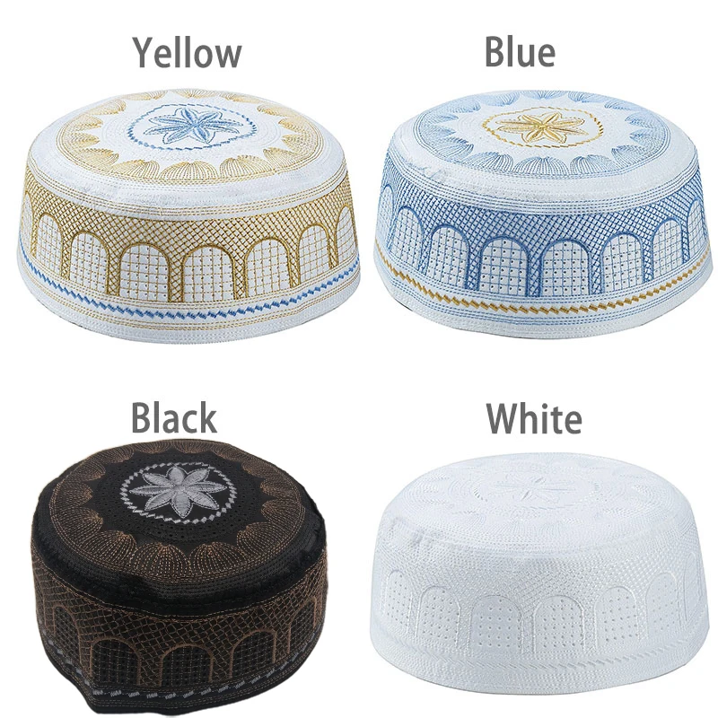 Casquettes de prière musulmanes pour hommes, broderie en coton, chapeau islamique d\'Arabie saoudite, turban musulman, casquette juive, écharpe de