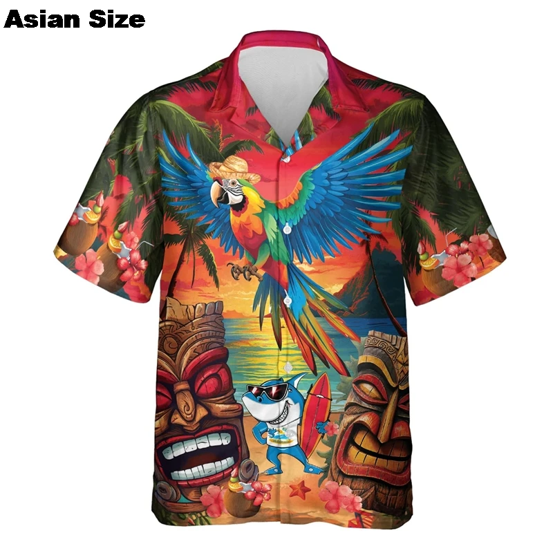 ثلاثية الأبعاد تيكي طباعة هاواي قمصان للرجال بولينيزيا ريترو قميص رجالي فضفاض ملابس الذكور غير رسمية 2025 الاتجاه الجديد رجل قميص قصير الأكمام