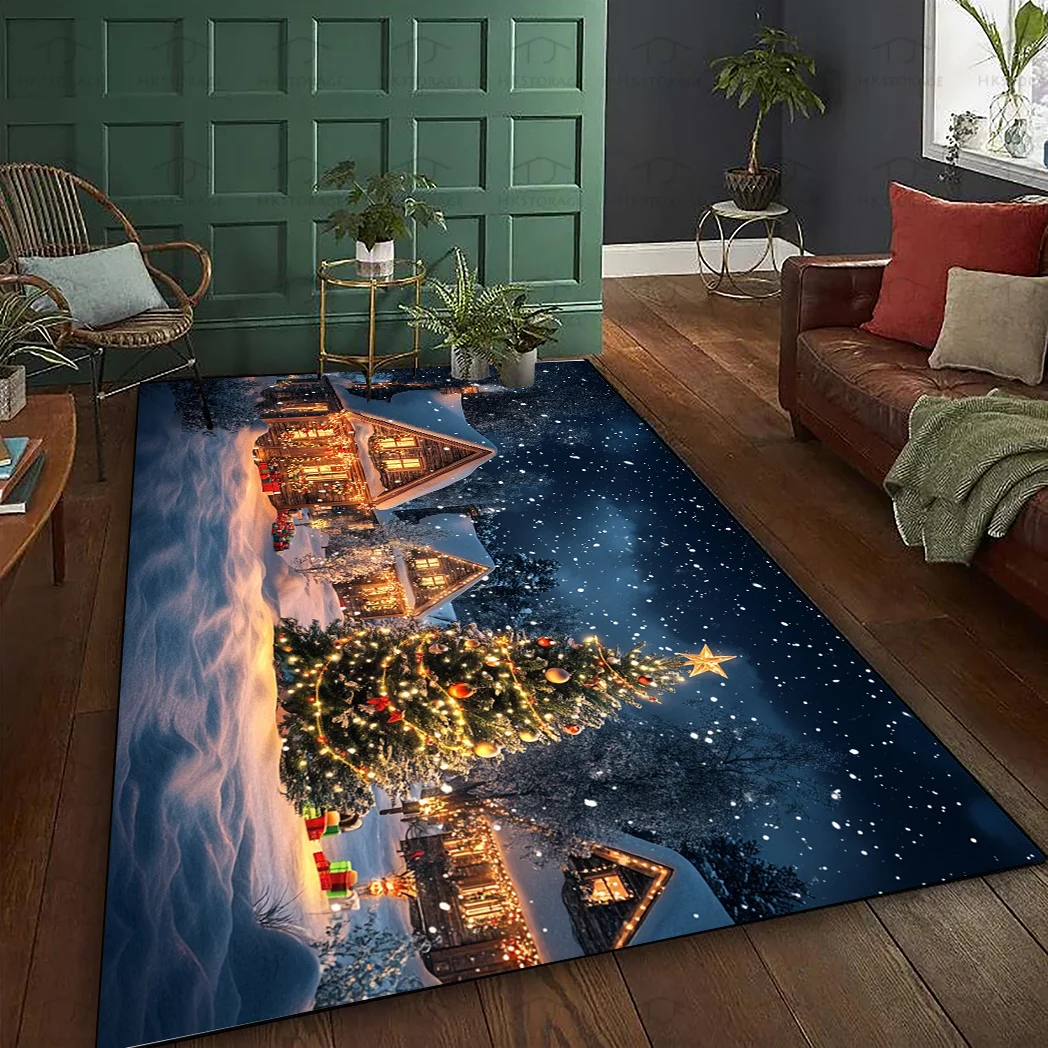 1pc Christmas Snow Night Scene Pattern Area Rug, Washable, Festive Room Decor, Perfect for Living Room Bedroom Dormitory