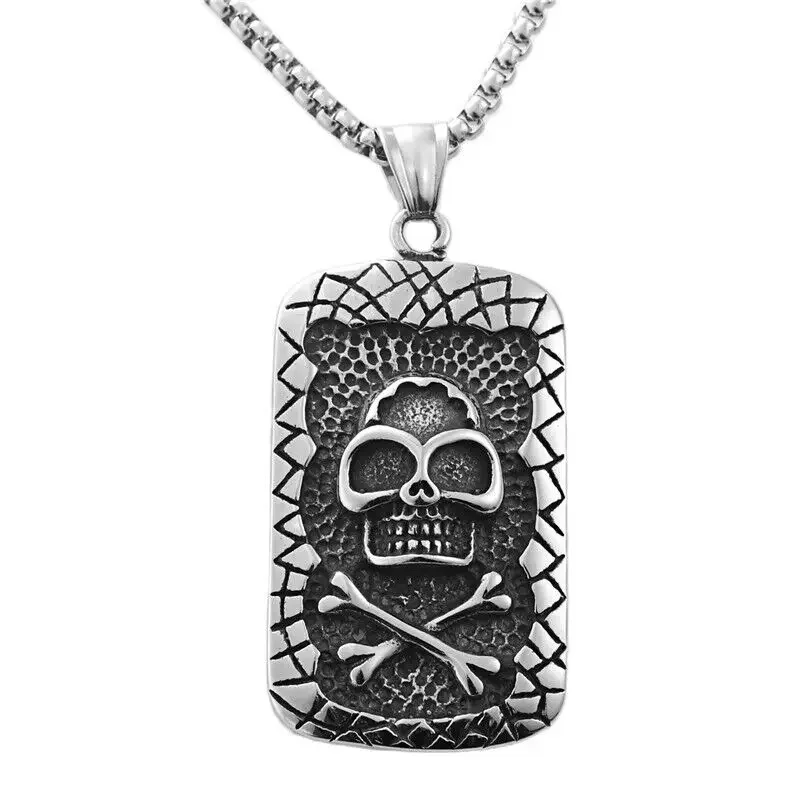 

CHUANGCHENG Punk Solid Stainless Steel Skull And Bones Pendant Men's Necklace Biker Chain Jewelry Accessories