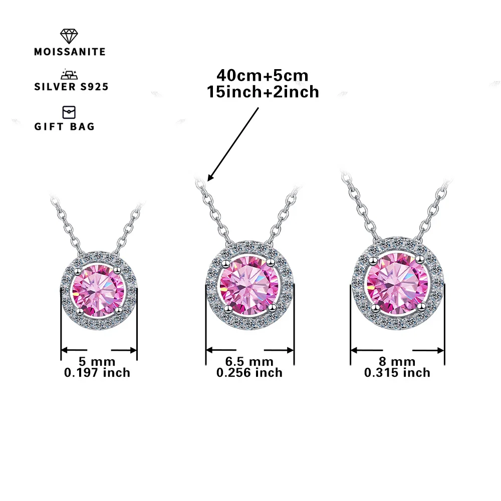 S925 silver plated platinum 0. 5ct/1ct/2CT Men's & Women's pendant inset round Pink GRA moissanite chain luxury jewelry gifts