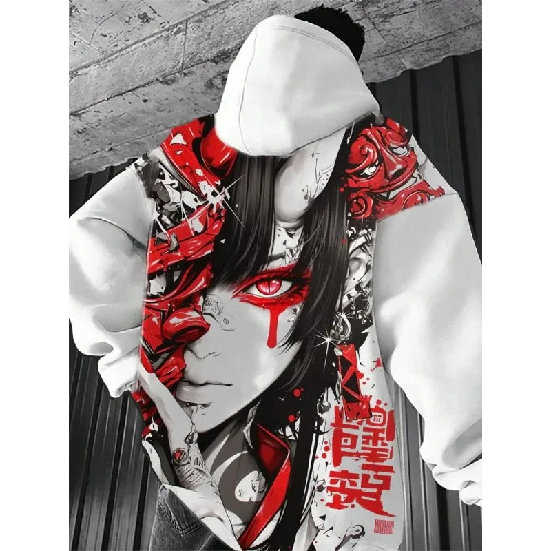 アメリカン ダーク ドラゴン パターン フード付きスウェットシャツ 男女兼用、秋と冬用のルーズ ヒップホップ トレンド スウェットシャツ E