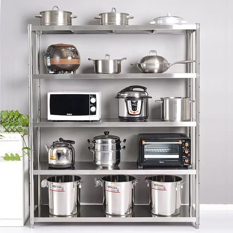 #Stainless Steel Heavy Duty Utility Cart Shelving Unit Adjustable Workbench Storage Rack for Kitchen Supermarket Warehouse