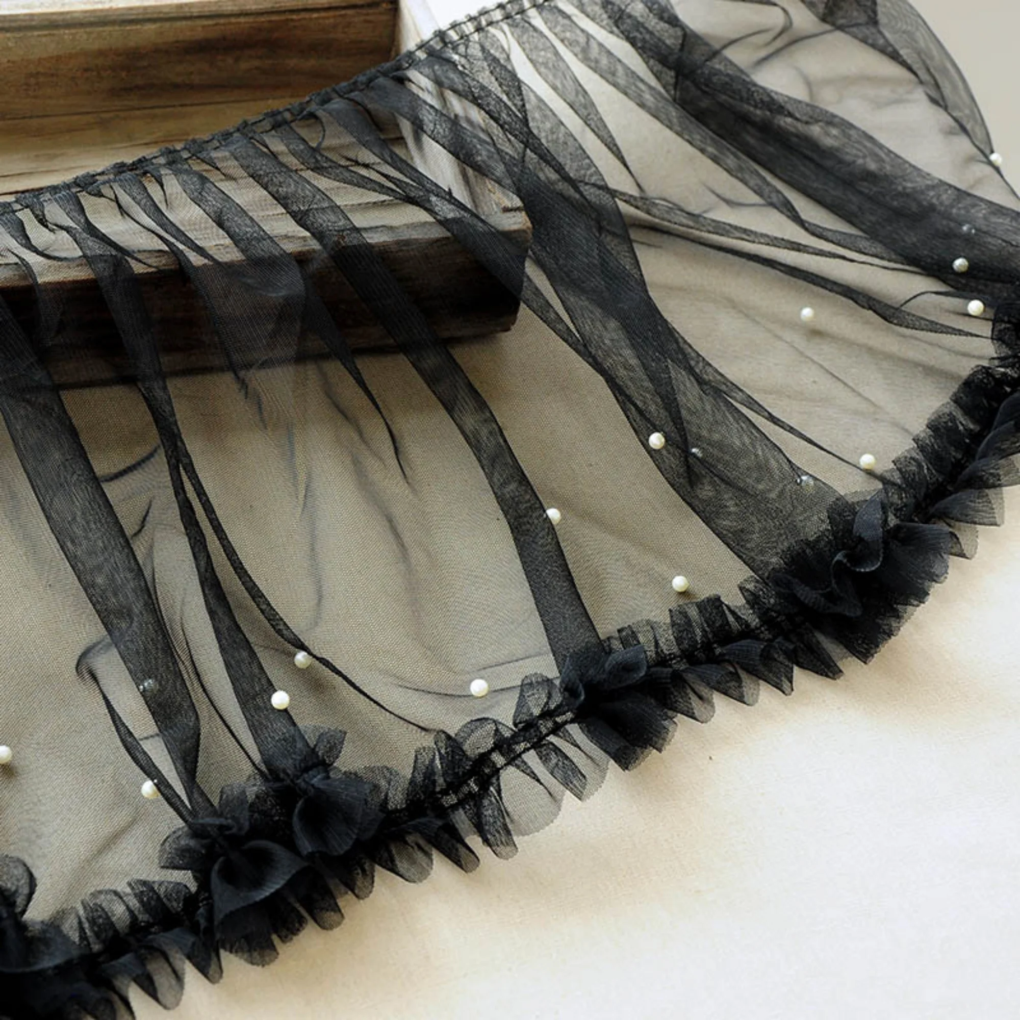 

Ширина 0,5 ярда, 13,78 дюйма, тюлевая кружевная отделка с жемчугом, морщинистая сетчатая кружевная отделка, кружево для платья своими руками, для ребенка