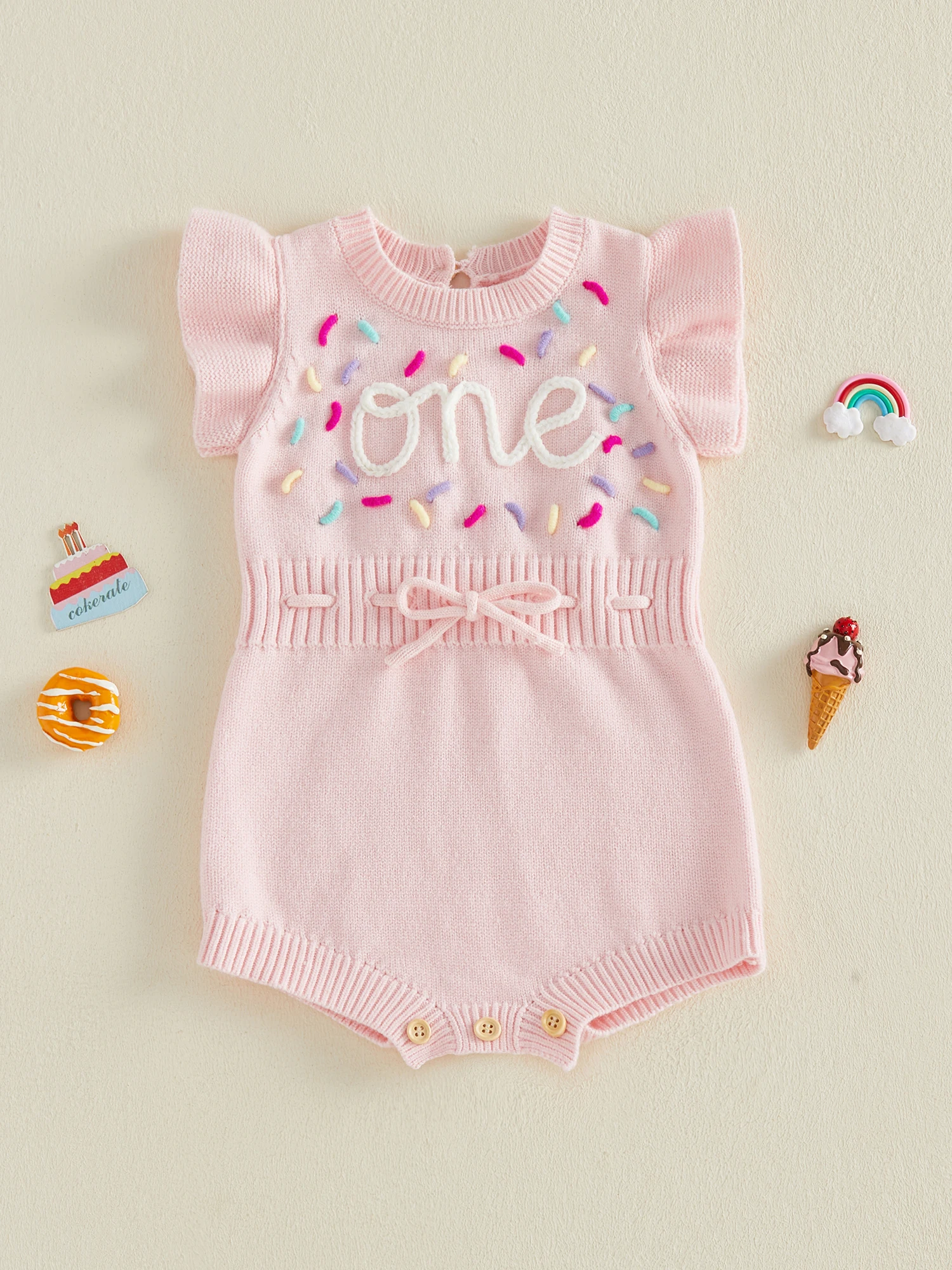 

Очаровательный розовый комбинезон для маленьких девочек с цветочным принтом, рюшами на рукавах, бантом и эластичным поясом для летнего праздничного наряда