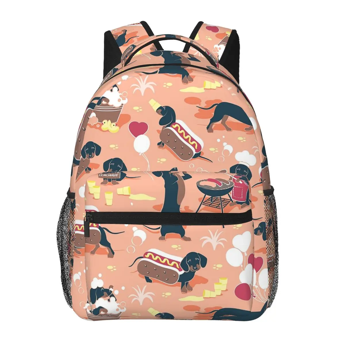 

Hot Dogs And Lemonade Dachshunds Backpack Hot Sale Daypack Large Capacity Kids BookBag School Bag Shoulder Bags for Men Women