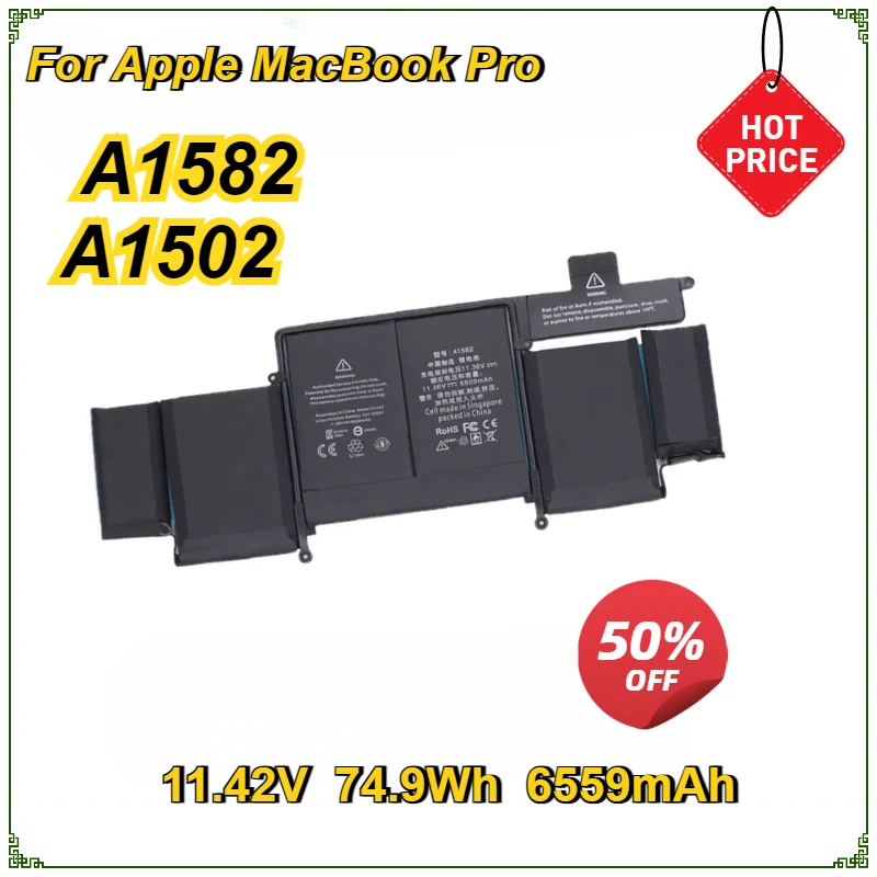 

New Laptop Battery A1582 for Apple MacBook Pro 13" Retina A1502 2015 Year 11.42V 74.9Wh Notebook Bateria