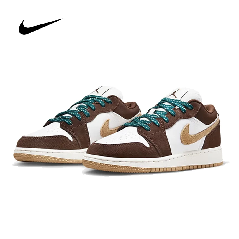 

Nike Air Jordan 1 Low SE (GS) Unisex Brown-White Low-Top Durable Breathable Basketball Casual Sports Shoes FB2216-200