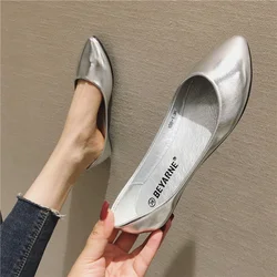2023Women's Shoes Bright Surface Soft Leather Comfortable Flat Shoes Pointed Solid Color Shallow Mouth Single Shoe Zapatos Mujer