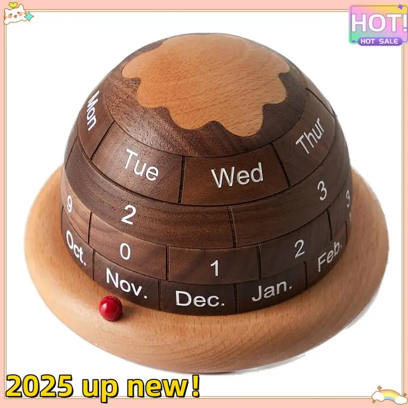 1 세트 나무 데스크탑 달력 장식 사무실 책상 장식 블록 달력 책상 브라운