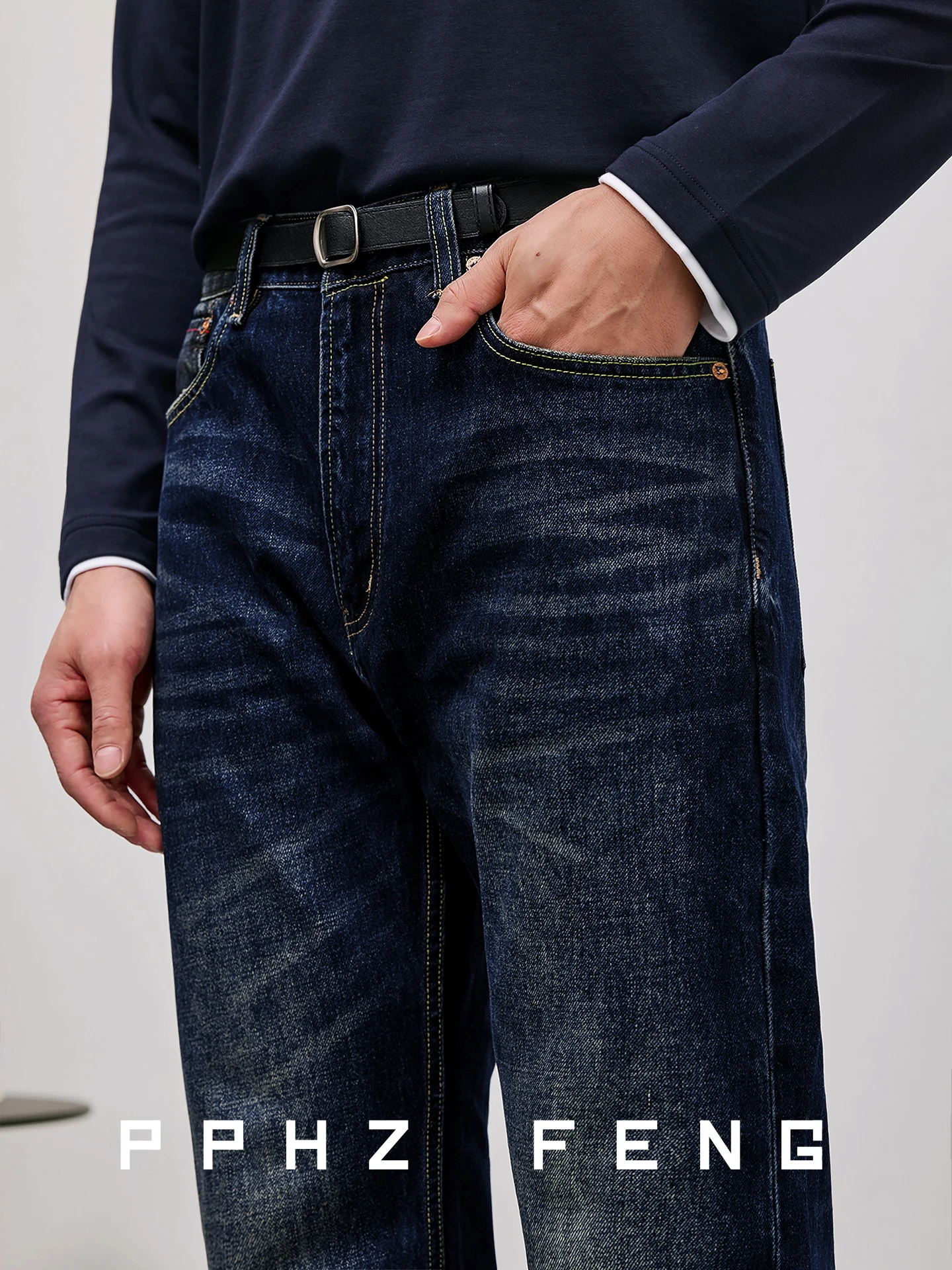 

Heavy Du Vintage Mustache Waed Thi Straight Leg Jeans Men Autumn Winter Faion ular Sli Denim Pants for Men