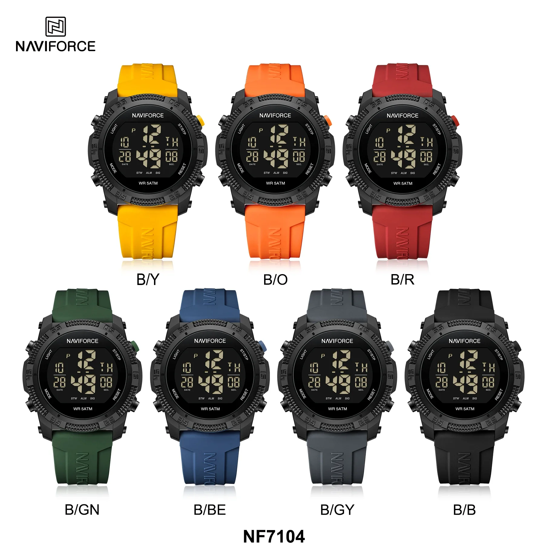 NAVIFORCE Top Brand LCD Digital Men Watch Date and Week Alarm Waterproof Clock Silicone Strap Fashion Casual Electronic Watch