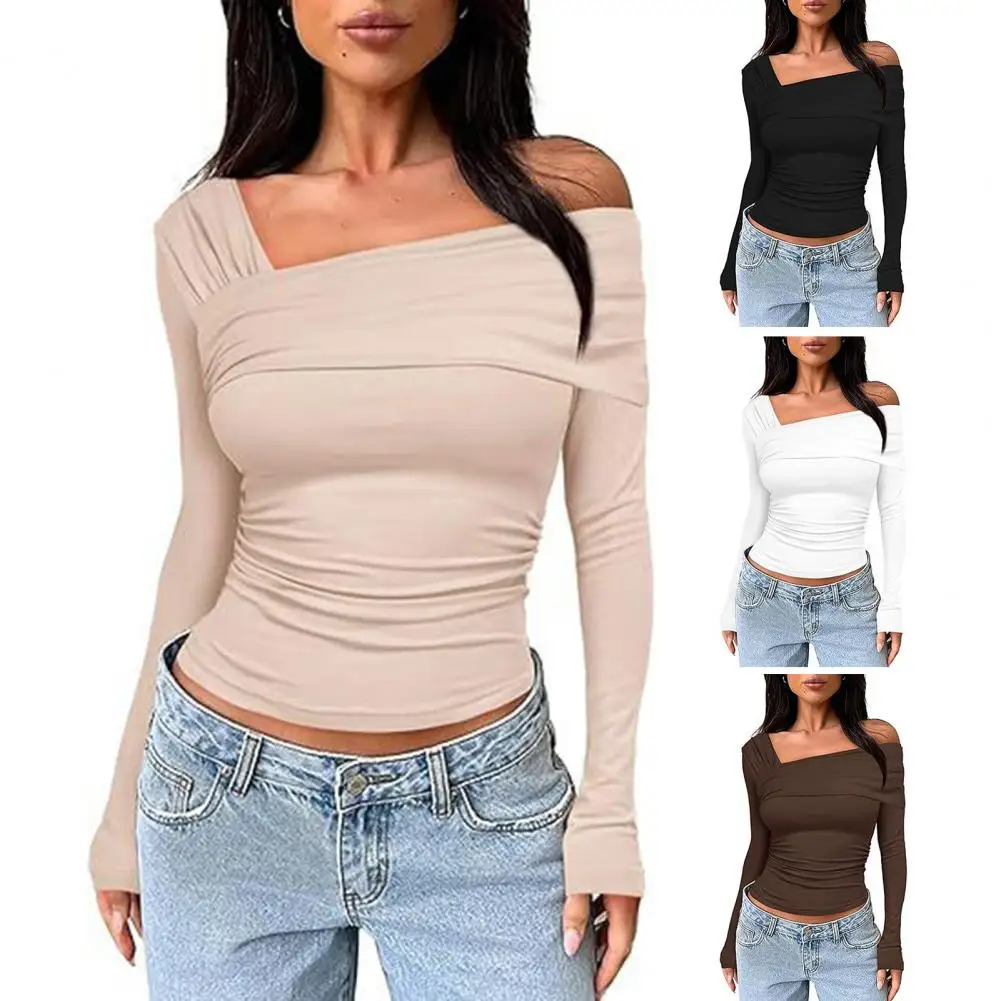 

Women Loose Style Top Elegant Off Shoulder Ruched Long Sleeve Tops for Women Commuting Style Slim Fit Comfortable for Going