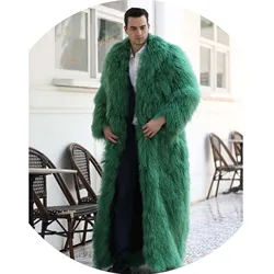 Long Mongolian Real Fur Coat for Men and Women, Custom Color, Thick, Warm, Winter