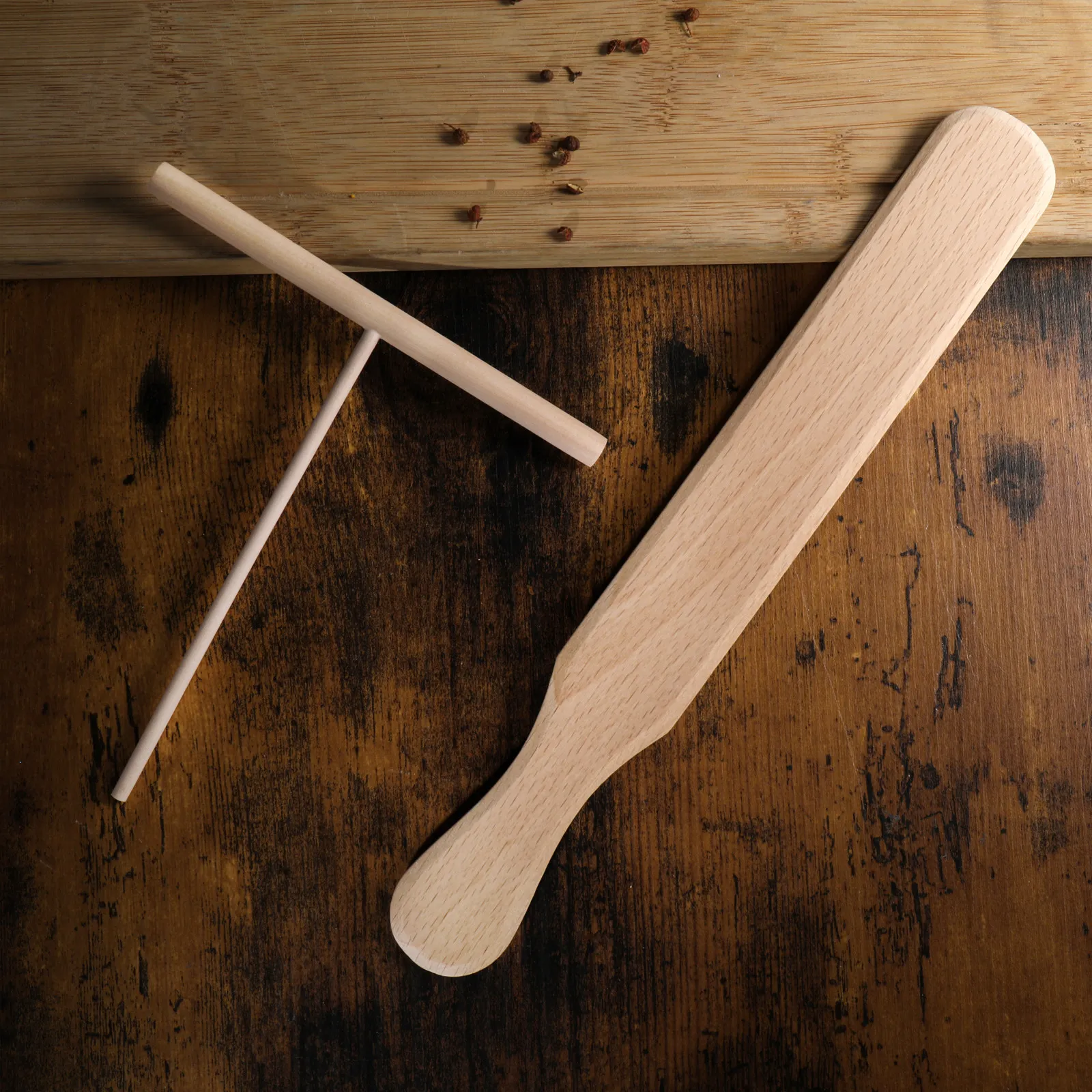 Beechwood Crepe Spreader & Spatula Set – Thin-Edge Non-Scratch Utensils for Pancakes, Tortillas, Crepe Makers