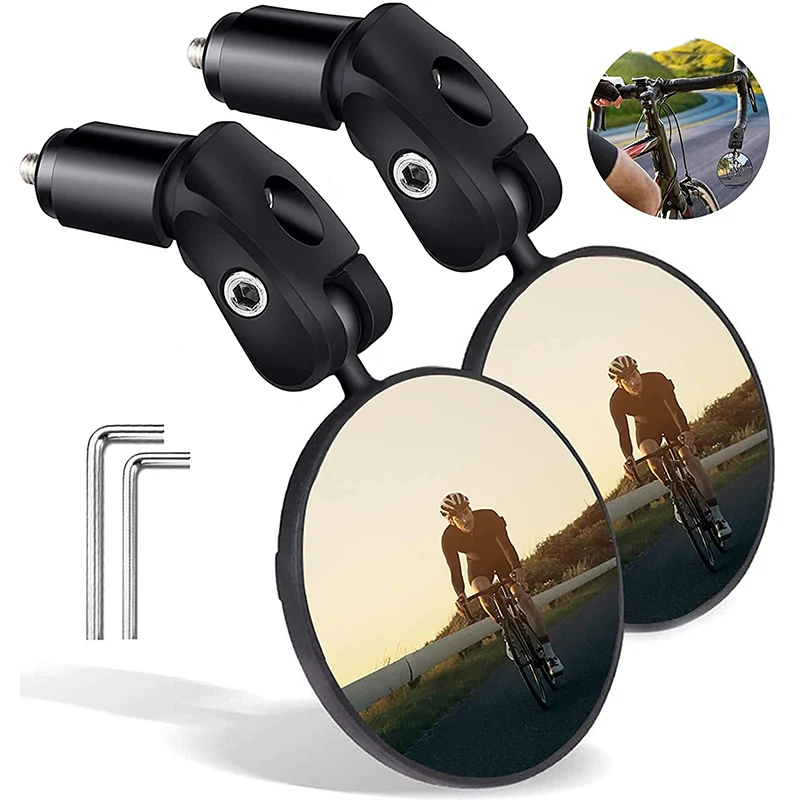 1pc Round Auxiliary Rearview Mirror for Bike Motorcycle Handlebar Mount Adjustable 360 Rotation Riding Wide Angle Convex Mirror