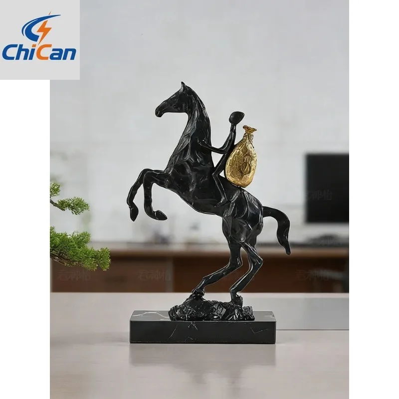 

【Hot】Modern Wealth Horse Sculpture Decor Animal Animal Living Room Wine Cabinet Office Home Decor Statue Resin Crafts Gif