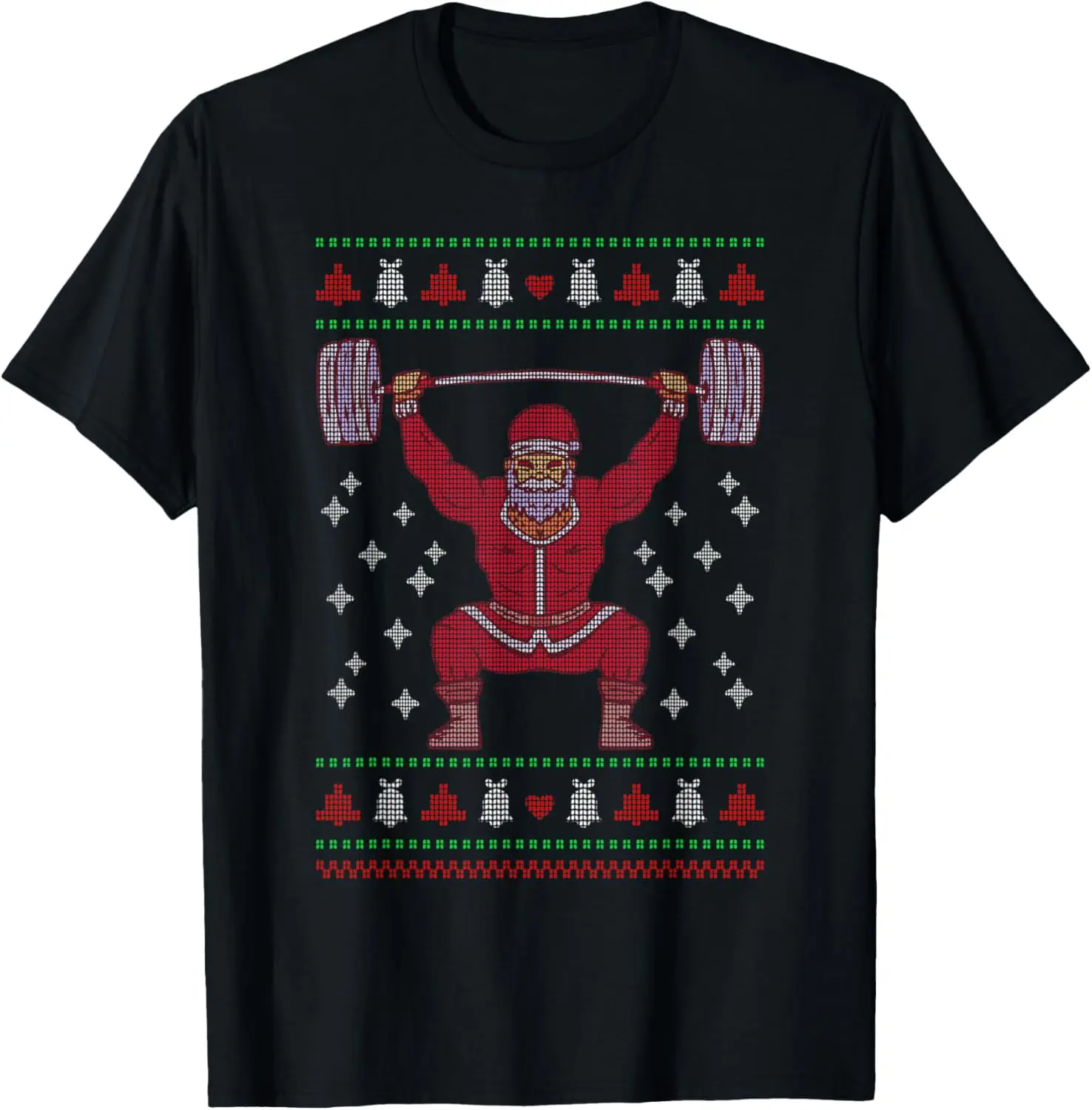 Camiseta levantadora de peso com padrão festivo de Natal do Papai Noel