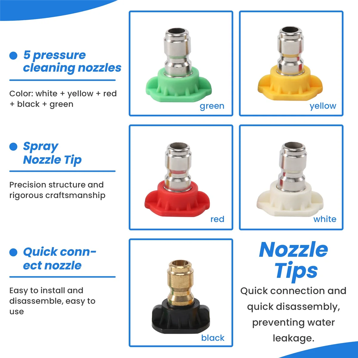 5Pcs Pressure Washer Spray Nozzles 1/4 Quick Connection Spray Tip Set (4.0 Gpm) Multiple Degrees