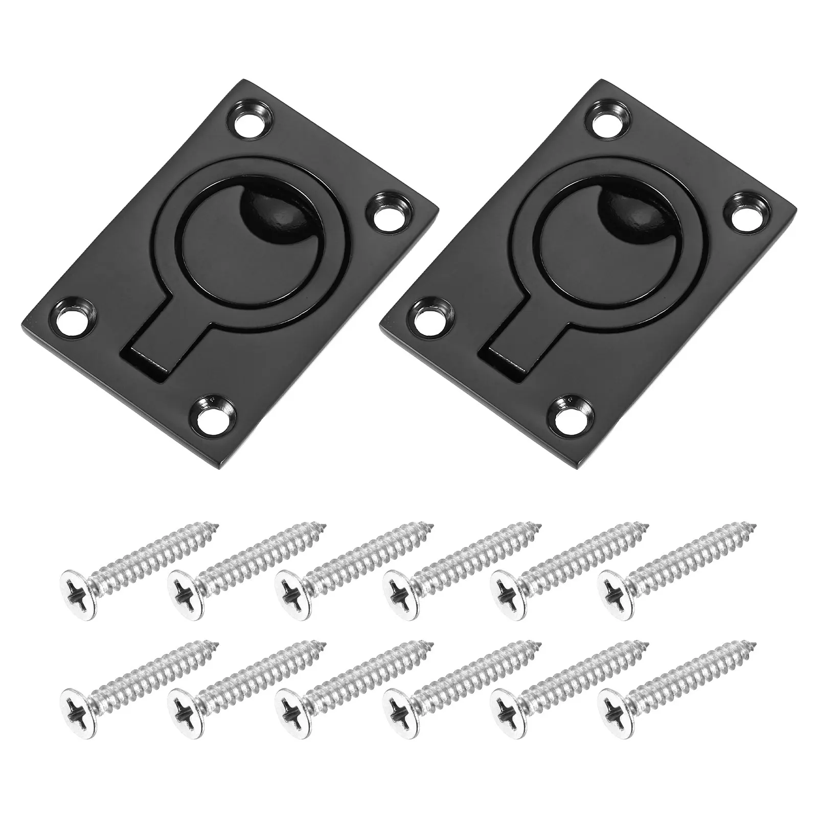 Flush Ring Pull 2.48-inch x 1.73-inch Stainless Steel Rectangle Recessed Door Pull with Screws for Furniture Boat Brass Tone