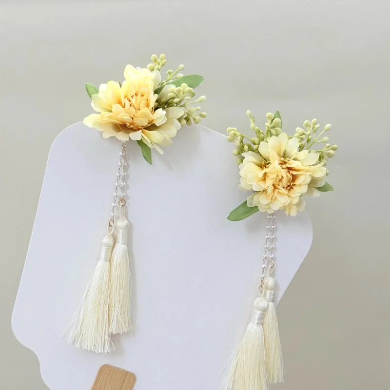 Aksesori Rambut Kimono Asli Jepang Hiasan Kepala Anak Perempuan Imut Kawaii Klip Rambut Rumbai Bunga Klip Sepasang Lolita