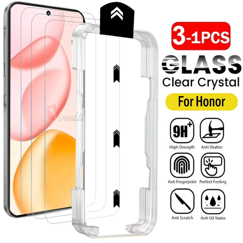 

1-3pcs Auto Installation Kit Dust Free Tempered Glass For Honor 400 Pro 300 200 90 70 Lite Smart 90 GT Pro Screen Protector