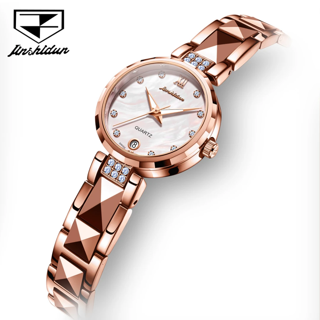 

JSDUN 8988 Quartz Fashion Watch Gift Round-dial Tungsten Steel Watchband Wristwatch Calendar Luminous