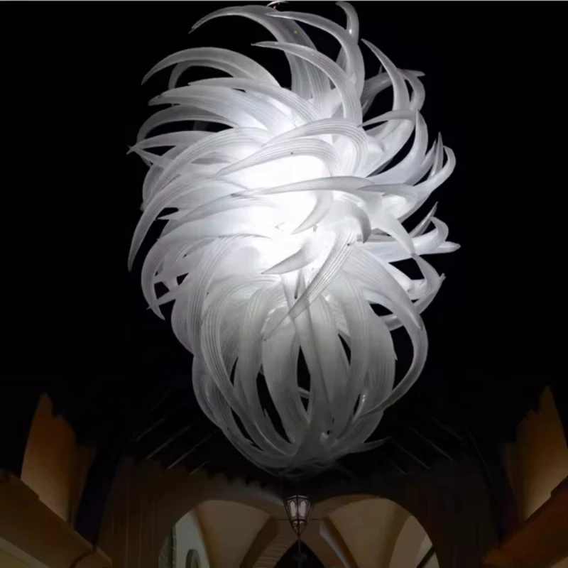 

Custom Modern Hand Blown Glass Chandelier Elegant Large Oval Design Frosted White Moonlight Crystal Style