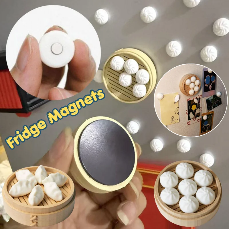 Mini 3D Steamed Bun Refrigerator Magnets Sticker Cute Simulation Dumpling Steamer Magnet Funny Kitchen Home Decor Gift