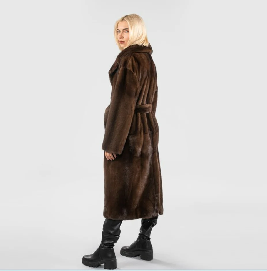 Ladies new high quality mink fur coat 100% real mink fur coat with belt added to keep warm in winter European street style